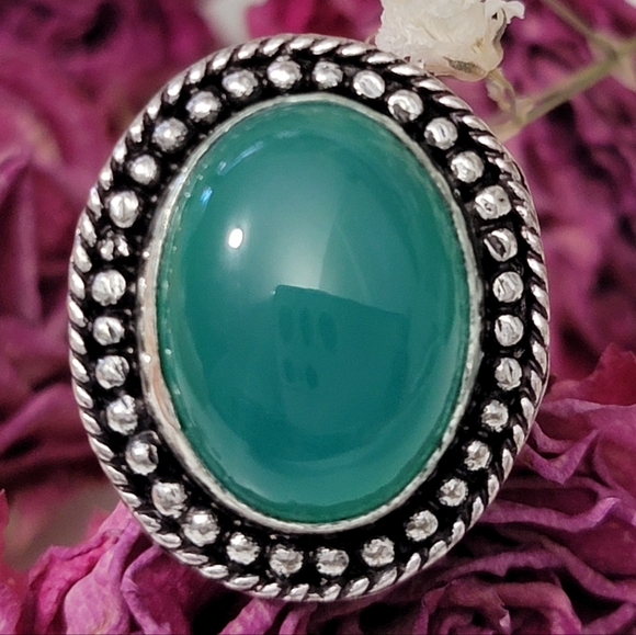 Vintage Jewelry - Native Green Onyx Stone Silver 925 Ring Size 6 Womens Bohemian Western J…